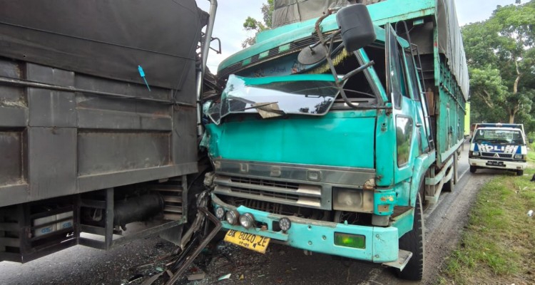 Tabrakan Dua Truk Tronton di Jalinsum Lima Puluh, Satu Pengemudi Luka Berat