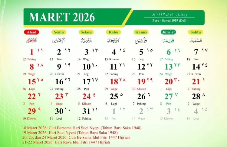 Libur Panjang Maret 2026, Nyepi dan Idulfitri Berurutan