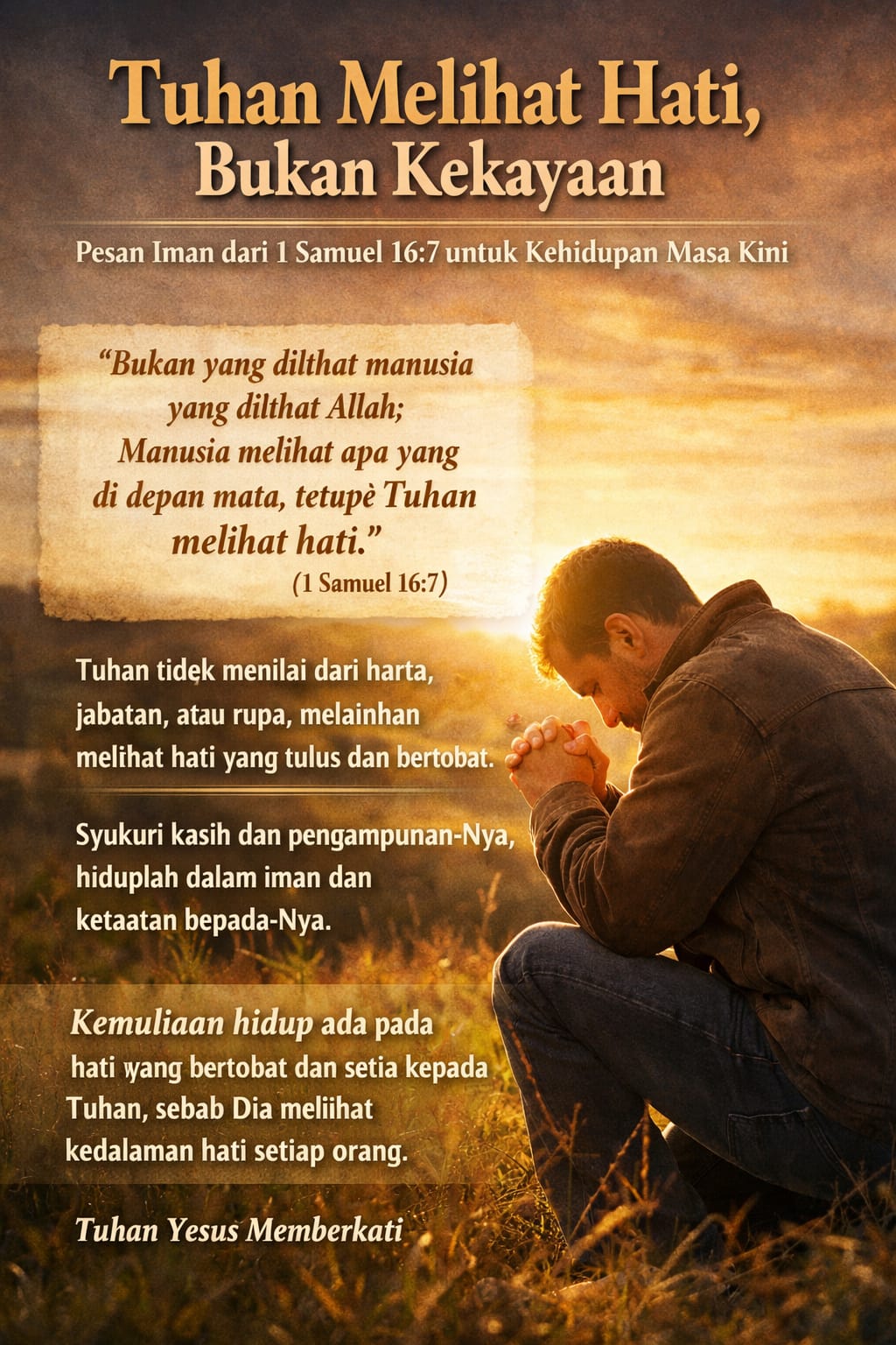 Tuhan Melihat Hati, Bukan Kekayaan: Pesan Iman dari 1 Samuel 16:7 untuk Kehidupan Masa Kini