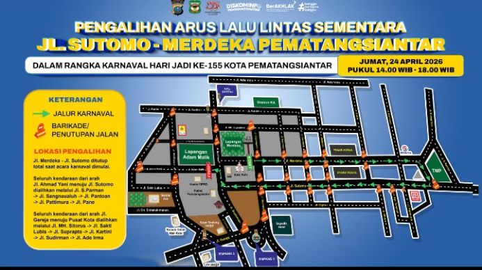 Rekayasa Lalu Lintas HUT ke-155 Pematangsiantar, Ini Jadwal dan Jalur Pengalihan