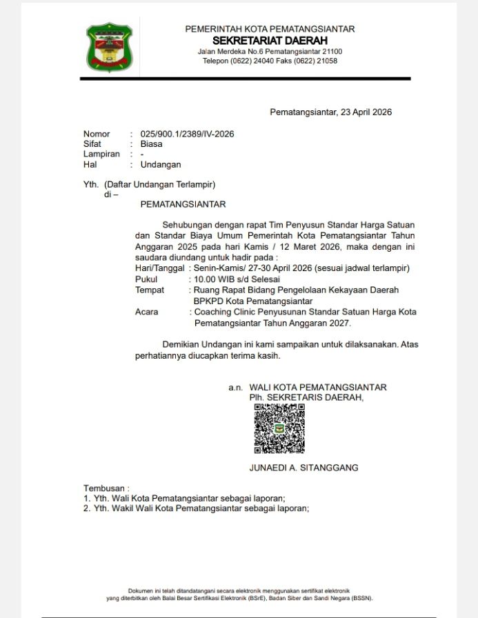 Sorotan Publik: Junaedi Sitanggang Gunakan Status Plh Sekda Siantar dalam Surat Resmi
