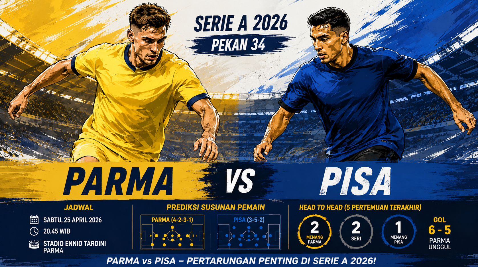 Parma vs Pisa, Jadwal Prediksi Susunan Pemain dan Head to Head Serie A 2026 Pekan 34