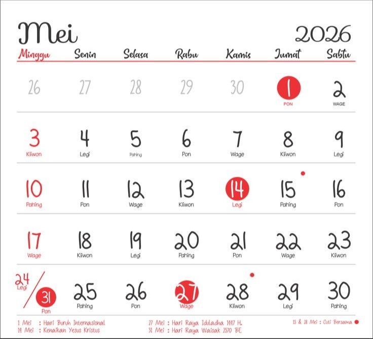 Apakah Jumat 15 Mei 2026 Libur? Ini Jadwal Long Weekend Mei 2026