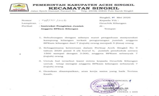 Polemik Jumlah Anggota BPKam Desa Kilangan Tuai Protes Warga Aceh Singkil