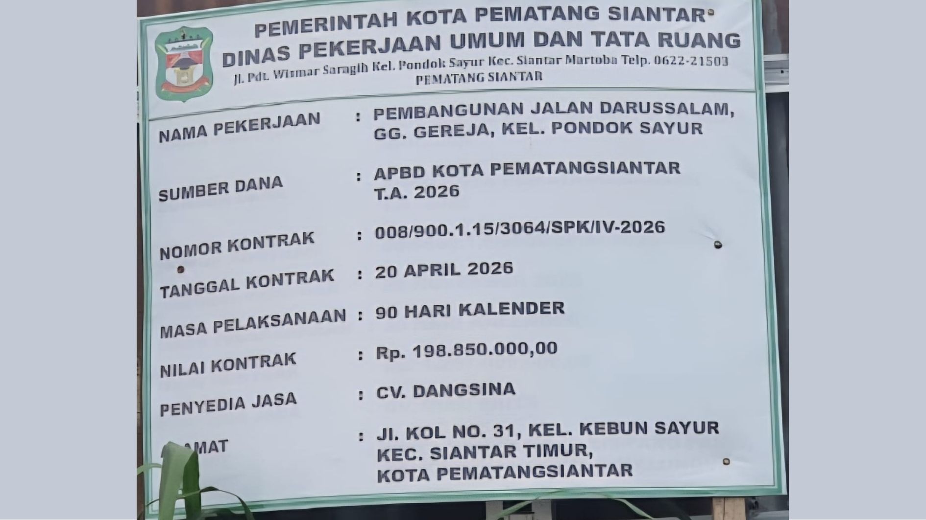 PUTR Pematangsiantar Disorot, Perencanaan Jalan Darussalam Dinilai Tidak Matang